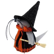 Halloween Mouse Witch With Broom Check Print Dress, Handmade Decoration - £7.04 GBP