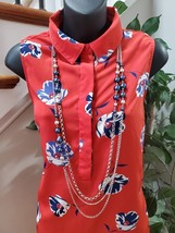 Banana Republic Red Floral 100% Polyester Sleeveless Knee Length Shirt Dress 6 - £22.30 GBP