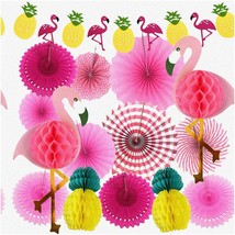 Tropical Flamingo Fiesta Kit: Pink Honeycomb Pom Poms, Pineapple Banner, Luau Pa - £33.68 GBP