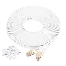 Cat8 Ethernet Cable 20 ft White Shielded STP High Speed Flat RJ45 Cat 8 Category - £18.88 GBP