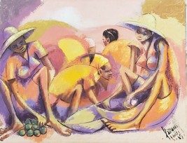 Vintage 1965 Petion Savain Women In Marketplace Painting Haiti - Listed Artist - £1,257.77 GBP