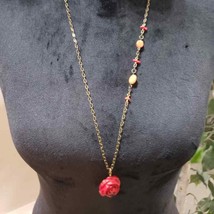 Womens Fashion Red Rose Coral Stone Teardrop Pendant Necklace with Lobster Clasp - £19.91 GBP