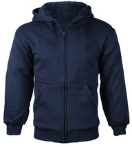 Boys Kids Athletic Sherpa Lined Fleece Zip Up Navy Hoodie Sweater Jacket... - £12.65 GBP