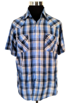 Plains Western Wear Shirt Men&#39;s Size L Multicolor Plaid Pearl Snaps Shor... - £12.45 GBP