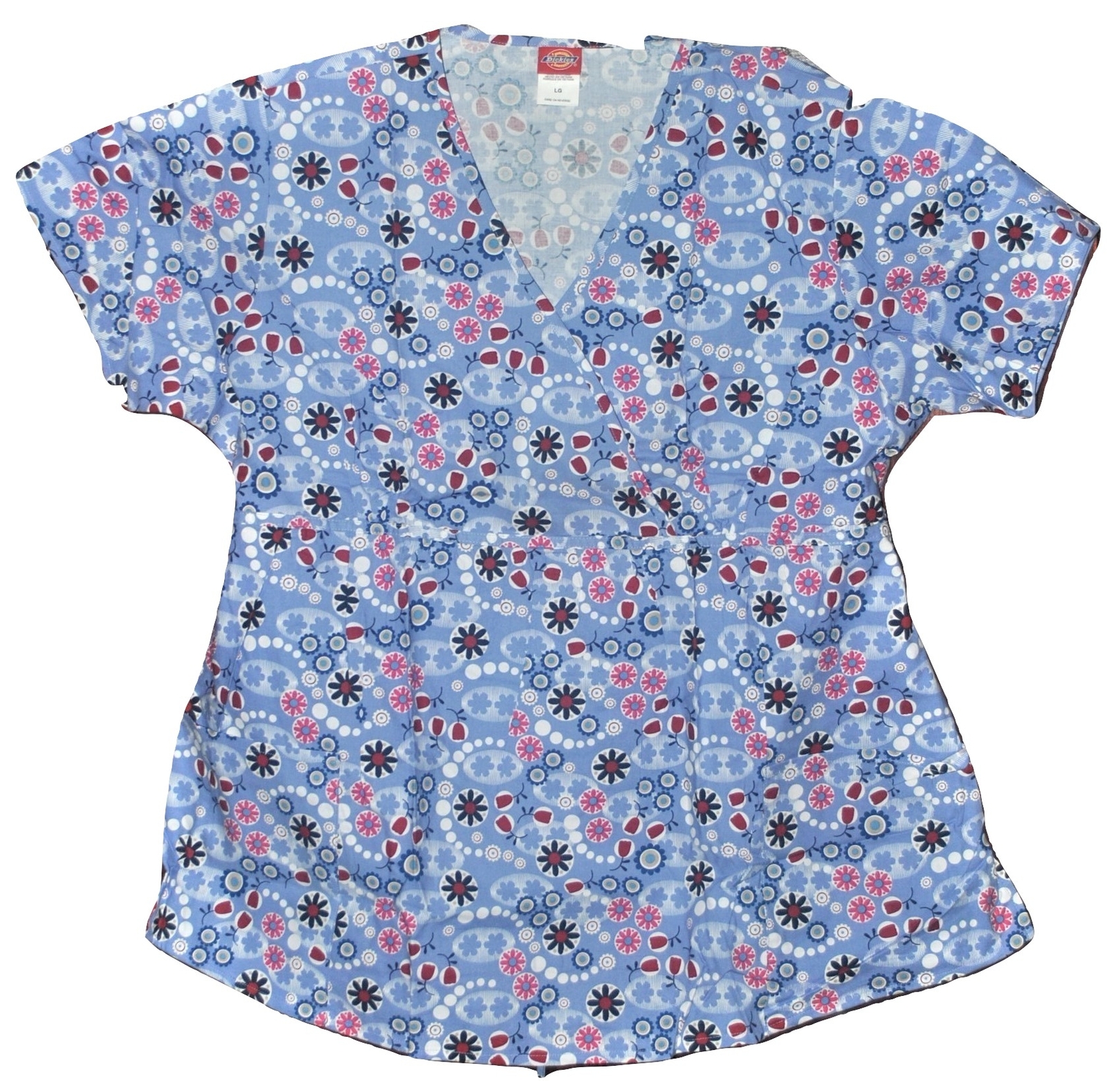 Primary image for Dickies Mock Wrap, Tie Back, V Neck Scrub Top "Tulip" Large NWT