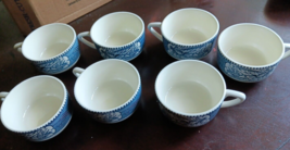 Currier and Ives Lot Of 7 Teacups Buggy Ride Blue And White Vintage - £27.25 GBP