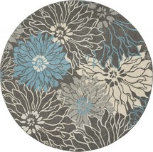 HomeRoots 385418 8 ft. Round Charcoal &amp; Blue Big Flower Area Rug - £184.92 GBP