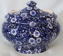 Crownford China Staffordshire Calico Blue Covered Sugar Bowl 4 1/4&quot; - £27.04 GBP