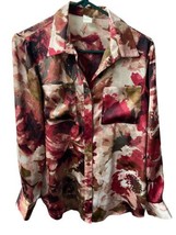 Jones ny  Womens Size S Floral Button Up Blouse Red Tan  - £14.54 GBP