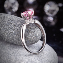 1.25 Ct Fancy Pink Created Diamond Round 6 Claws Crown Ring 14k White Gold Over - £54.85 GBP