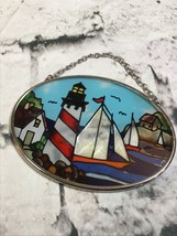 Stained Glass Suncatcher Nautical Lighthouse Sailboats Hanging - £23.72 GBP