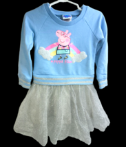 Peppa Pig Sweatshirt Dress 2T Blue Knit Top Silver Net Tutu Skirt Toddler Girls - £7.38 GBP