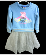 Peppa Pig Sweatshirt Dress 2T Blue Knit Top Silver Net Tutu Skirt Toddle... - £7.40 GBP