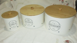 Kito Living White Metal Canisters Garlic, Onions &amp; Potatoes (3) - $25.99