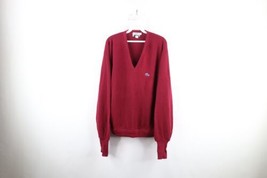 Vintage 80s Izod Lacoste Mens Large Croc Logo Knit V-Neck Sweater Maroon... - $69.25