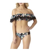 NEW Womens Time and Tru Black Floral Swimsuit Bikini Ruffle Lace Off Sho... - $28.70