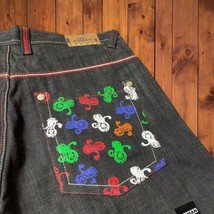 Vtg NWT Sz 36 Koman Denim Black Jeans Shorts Embellished Pockets Y2K Hip Hop - £32.36 GBP