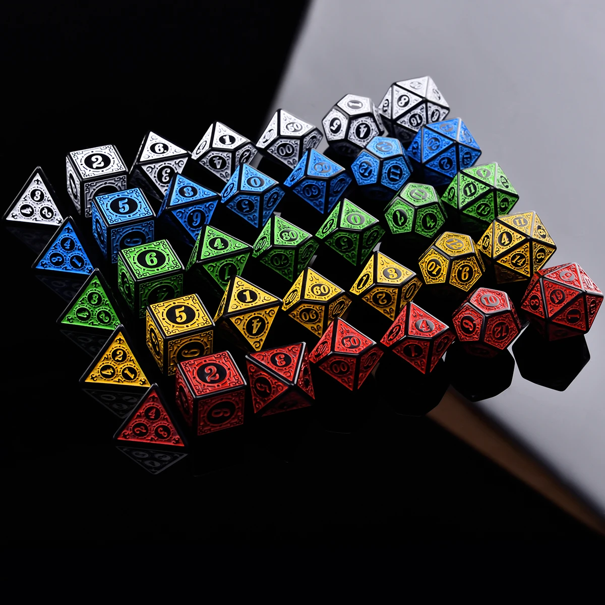 Polyhedral 7 die carved pattern dice set of d4 d6 d8 d10 d d12 d20 for thumb200