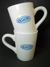 Stoneware tapered coffee mugs Pair 2 OREO Houston Harvest Blue White 10 oz - £10.27 GBP
