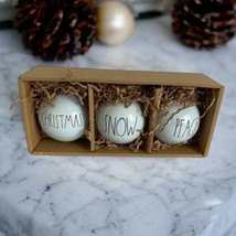Rae Dunn Magenta Set Of 3 Ceramic Christmas Ornaments White Snow Peace 3... - $29.09