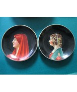 OCCUPIED JAPAN SGK PAIR OF WALL PLAQUES CERAMIC PORTRAIT MULTICOLOR 6&quot;^^ - $44.55