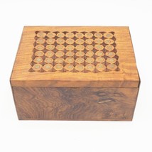 Vintage Hinged Wooden Trinket Box Hand Carved Velvet Lined Inlay - £53.37 GBP