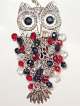 Statement Silver Owl Pendant Necklace – 22” Long with Beaded Tassel – Boho Goth - $18.80