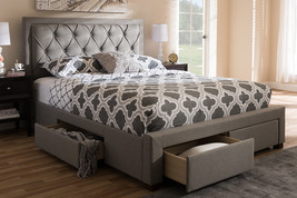 Simms Light Gray Fabric Upholstered King Size Storage Bed - $19,275.33 MXN