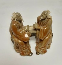 VTG Chinese Mudman Pottery Figurine Mini Statue Asian Men Playing Game 2&quot;x2.5 - £27.33 GBP