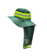 Green Hi Vis Reflective Safety Boonie Neck Flap Cover Work Hat Wide Brim - $16.65 CAD