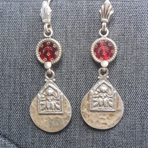 Sterling Silver Drop Earrings Long Dangle Red Glass Stars Moon  925 Jewelry - £35.28 GBP