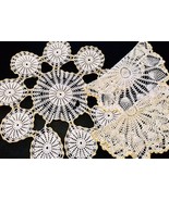 Vintage Hand Crocheted Marigold &amp; Ivory Set Of 3 Lg. &amp; XL Cotton Round D... - $17.72 CAD