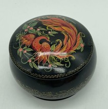 Vtg. USSR Hand-Painted Russian Palekh Lacquer round Metal Box FIREBIRD Phoenix - £16.09 GBP
