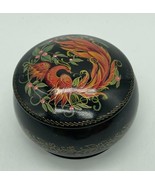 Vtg. USSR Hand-Painted Russian Palekh Lacquer round Metal Box FIREBIRD P... - £16.06 GBP