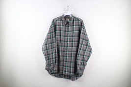 Vintage 90s Gap Mens Large Faded Collared Flannel Button Down Shirt Green Plaid - £35.57 GBP