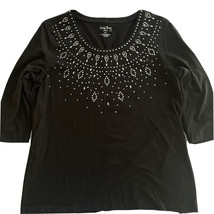 Coral Bay Petite Womens Large Black Embellished  3/4 Sleeves - £11.47 GBP