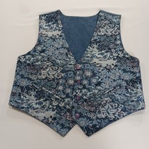 Katch Me San Francisco Women's Blue Cotton Floral Denim Reversible Vest Size L image 12