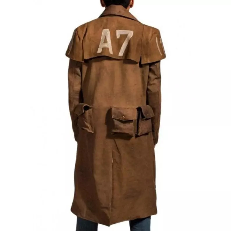 A7 Vegas Fallout NCR Veteran Ranger Armor Duster Brown Suede Leather Trench Coat