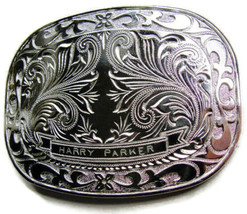Western Etched Floral Oval Silver Tone Engraved Harry Parker Belt Buckle - £32.89 GBP