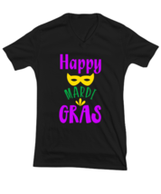 Happy Mardi Gras, black Vneck Tee. Model 60058  - £23.59 GBP