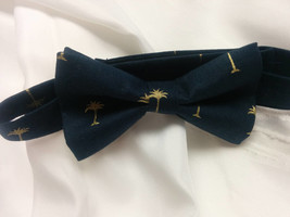 PALM TREE BOWTIE, Last Ones, Navy Blue with gold palm tree, tie or pocke... - $11.50
