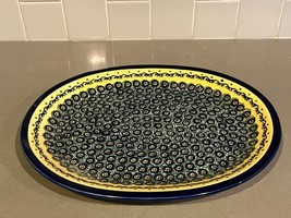 Vintage BOLESLAWIEC Polish Pottery Peacock Bumblebee 13&quot; Serving Platter NEW - £30.86 GBP