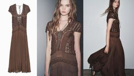 NWT $219 ZARA BROWN ZW COLLECTION COMBINATION CROCHET EMBROIDERED DRESS M - $167.19