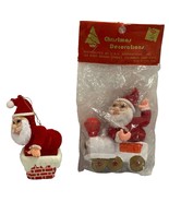 Vintage Christmas Ornaments Flocked Santa Claus on Train Chimney Made Ho... - £14.15 GBP