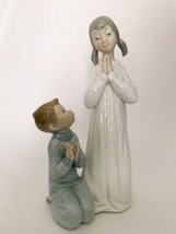 Lladro Teaching to Pray Boy Girl Figurine Retired Glazed Finish - £46.73 GBP