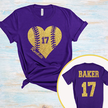 Custom Personalized Glitter Softball Heart Design Unisex Soft Jersey T Shirt - $23.95+