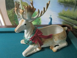 Fitz &amp; Floyd Stag 1991 Sitting Christmas Deer Planter 14&quot; - £144.02 GBP