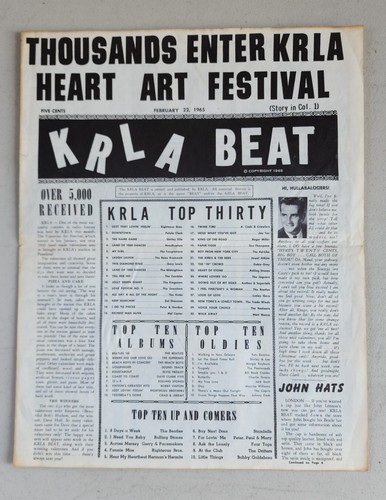 KRLA BEAT NEWSPAPER February 22, 1965   Thousands Enter KRLA Heart Art F... - $19.35