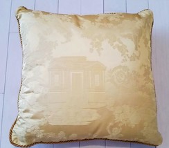 Versace Home Gold House Floral Square Throw Pillow Gold Piping Italy 19&quot; X 19&quot; - £203.75 GBP