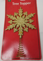 Glittering Gold Snowflake Christmas Tree Topper Festive Holiday Decor Vtg - £8.87 GBP